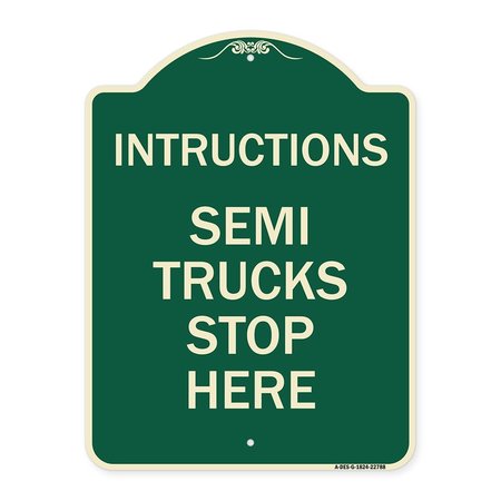 SIGNMISSION Truck Instructions Semi Trucks Stop Here Heavy-Gauge Aluminum Sign, 24" x 18", G-1824-22788 A-DES-G-1824-22788